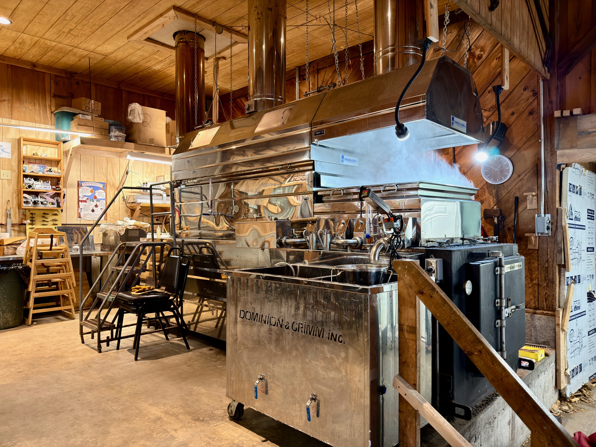 Dominion and Grimm evaporator inside Steve's Sugar Shack