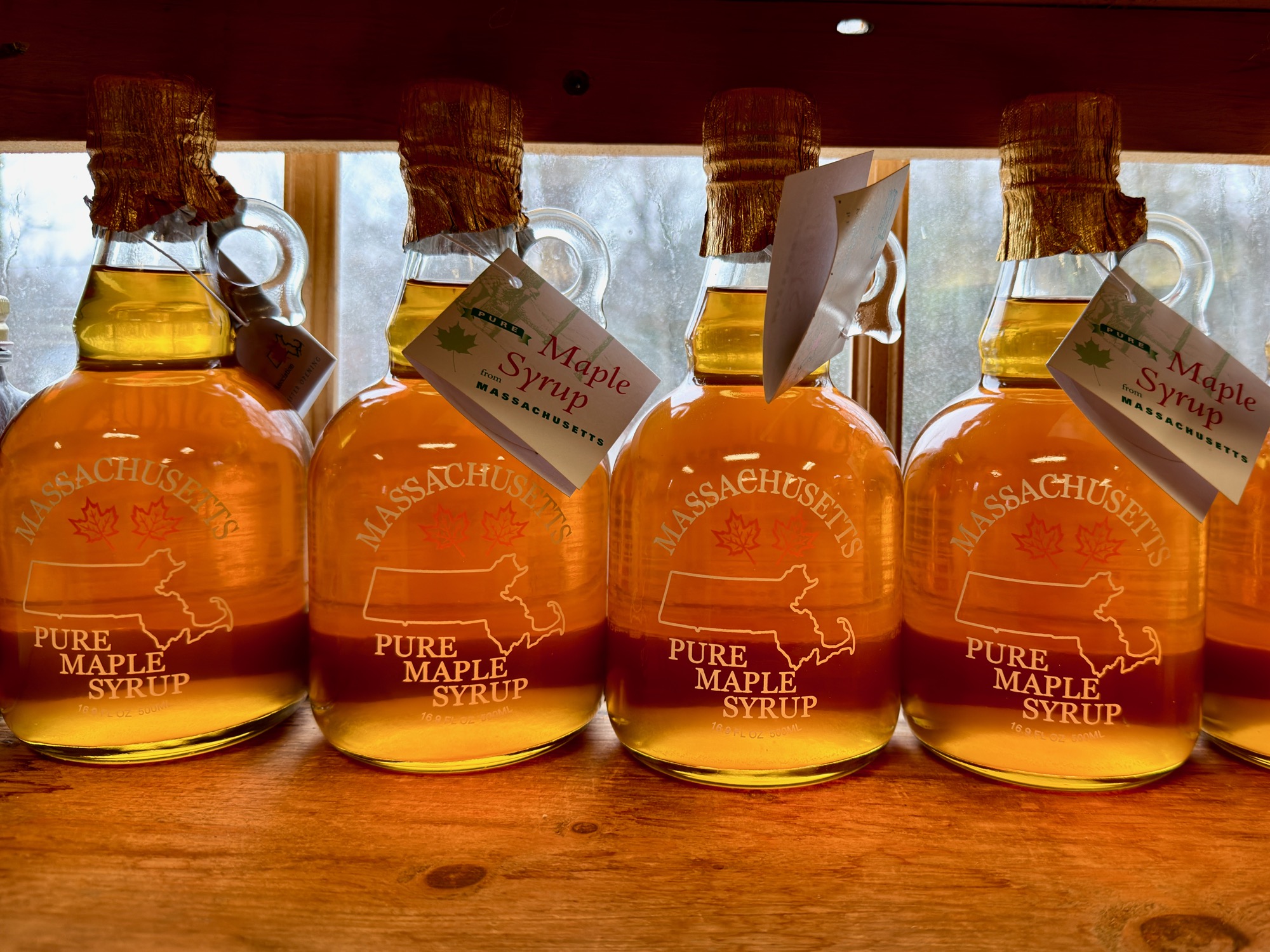 Massachusetts Pure Maple Syrup bottles at Steve's Sugar Shack
