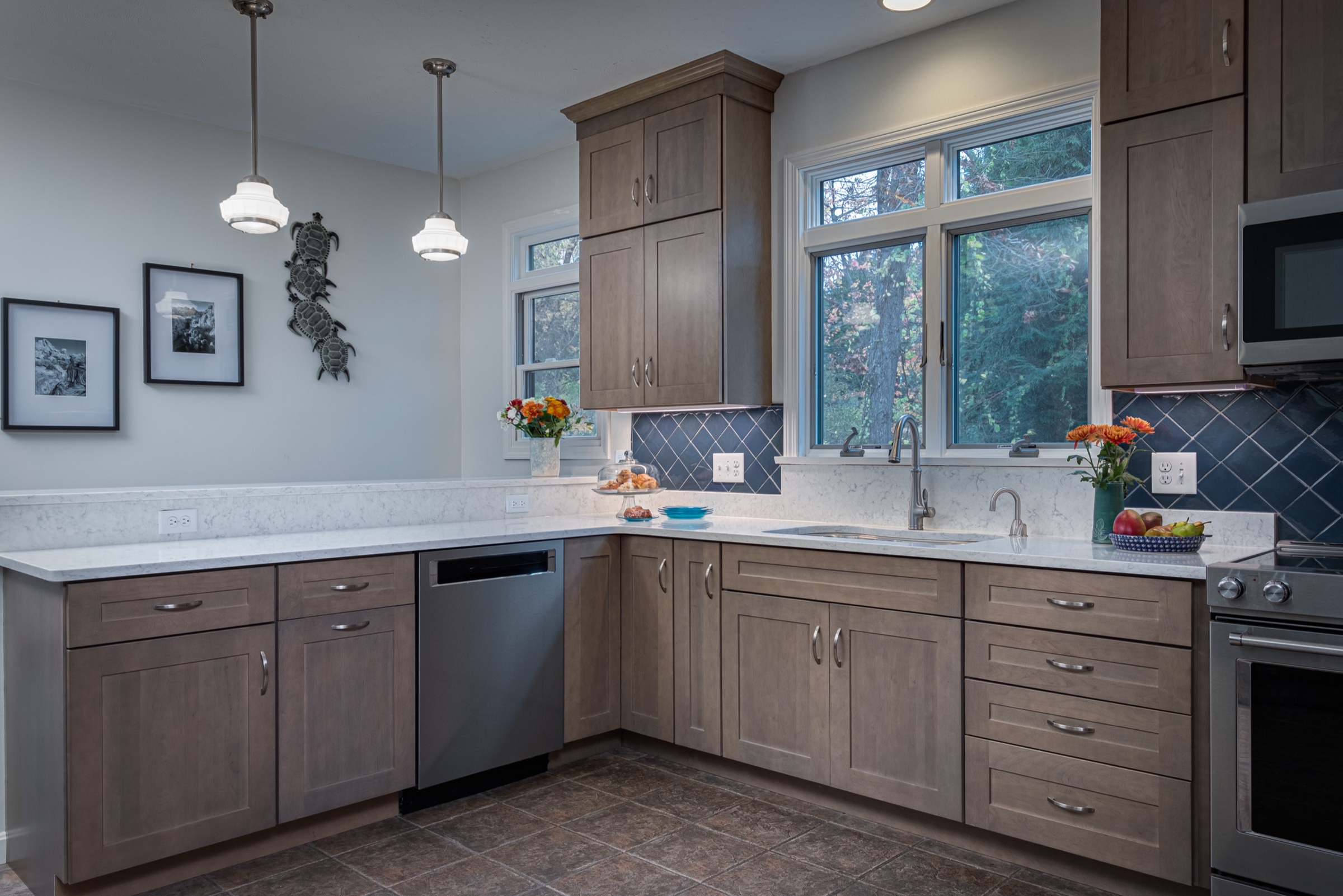 Lilywork Tile kitchen interior, Old Saybrook Connecticut — architectural photography by Bruce Peter Morin